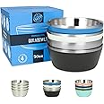 Stainless Steel Insulated Bowls for Kids and Adults - Set of 4-20 Oz Double Wall Metal Bowls for Ice Cream, Soup, Cereal, Snack, Rice Dish, Camping (Assorted 1 (Black, White, Blue, Natural))