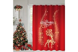 YOSTEV Christmas Elk Shower Curtain, Red Merry Christmas Reindeer Shower Curtains for Bathroom Decor, Winter Holiday Shower Curtain, Xmas Funny New Year Fabric Bath Curtain 72x72 Inch