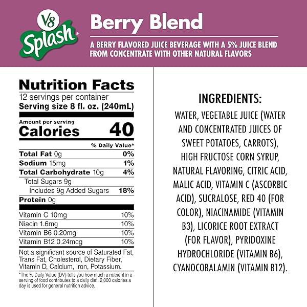 V8 SPLASH BERRY BLEND FLAVORED BEVERAGE, 96 FL OZ BOTTLE