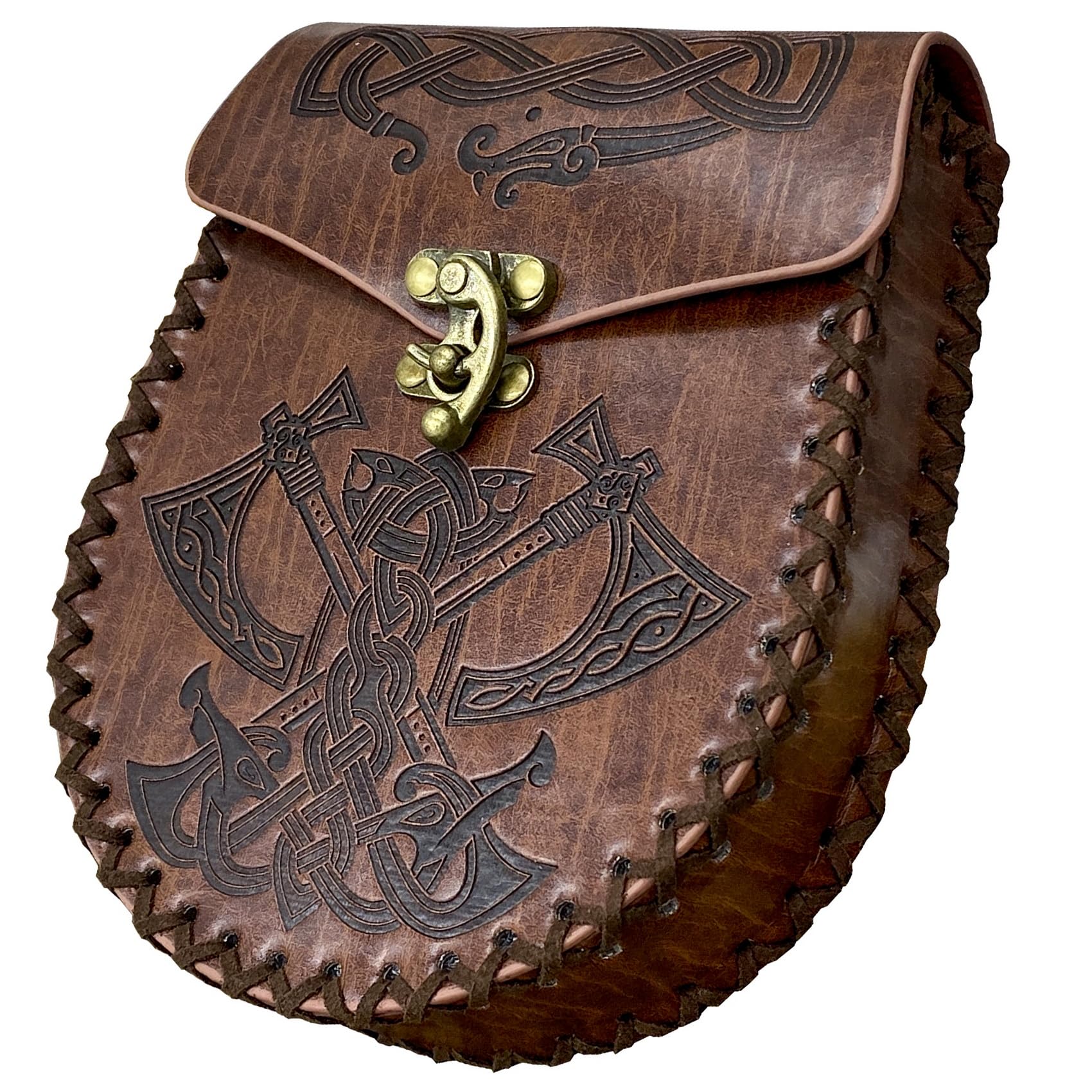 Brown Embossed Belt Bag, Viking Vintage Leather Fanny Pack Pouch, Medieval LARP Belt Pouch for Women Men