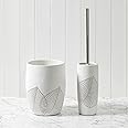 Set of 2 Elegant Leaf Design Hight Quality Polyresin Wastebasket Garbage Receptacle Bin and Brush/Holder for Bathrooms, Powder Rooms, Kitchens, Home Offices White