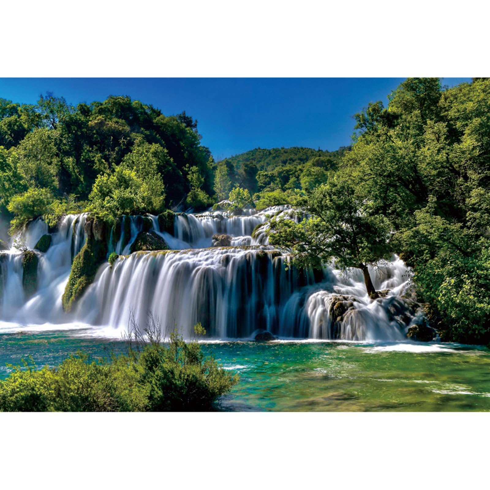 Photo 1 of YongFoto Outdoor Nature Scenery Backdrop 7x5ft Lake Mountains Waterfall Forest Pine Blue Sky Spring Photography Background Party Banner Room Decor Travel Portraits Photoshoot Wallpaper Studio Props
