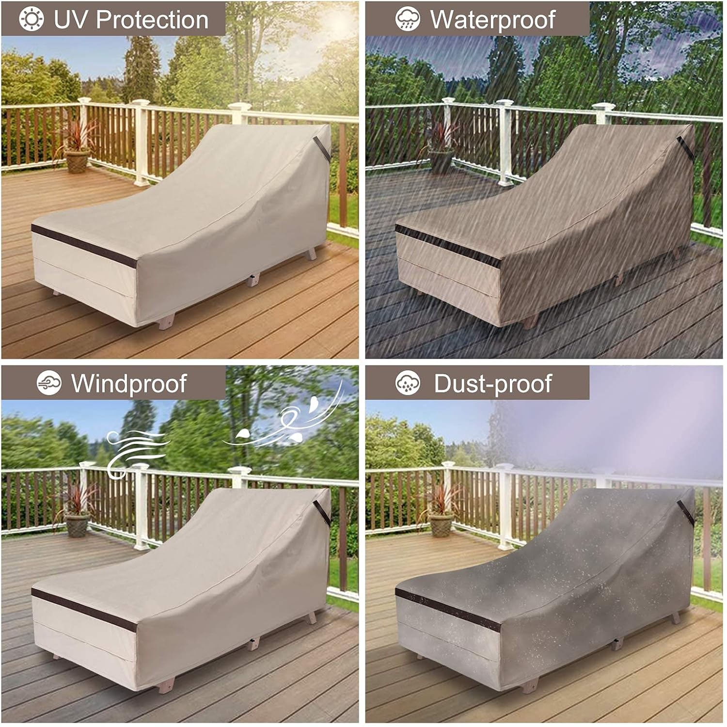 Patio Pool Chair Covers 76''L x 34''W x 32''H Waterproof Lounge Cover Outdoor Durable Chaise Cover with Sealed Seam UV-Resistant Dust Proof : Garden & Outdoor