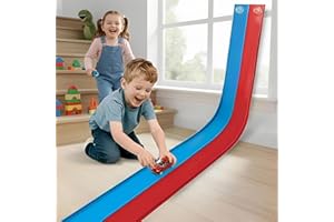 YOTTIX 15 Ft Flexible Race Track for Kids 3+, Certified Safe Flex Race Car Ramp with Two 1/64 Diecast Cars — Starter Set, Portable Roll-Up Racetrack with Strong Suction Cups, Great Gift for Boys Girls
