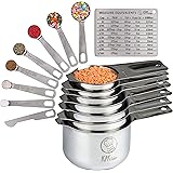 Stainless Steel Measuring Cups and Spoons Set of 16 - 7 Cup & 7 Spoon + Conversion Chart & Leveler - Metal Measuring Spoons a