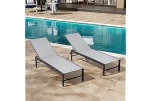 Crestlive Products Aluminum Adjustable Chaise Lounge Chair Outdoor Five-Position Recliner, Curved Design, All Weather for Patio, Beach, Yard, Pool (2 PCS Light Gray)