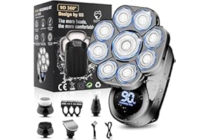 HANDSOMEMEN 9D Electric Head Shavers for Bald Men, Upgraded 5-in-1 Waterproof Wet/Dry Grooming Kit Electric Shaver for Men, Cordless Rechargeable Bald Head Razor for Home&Travel