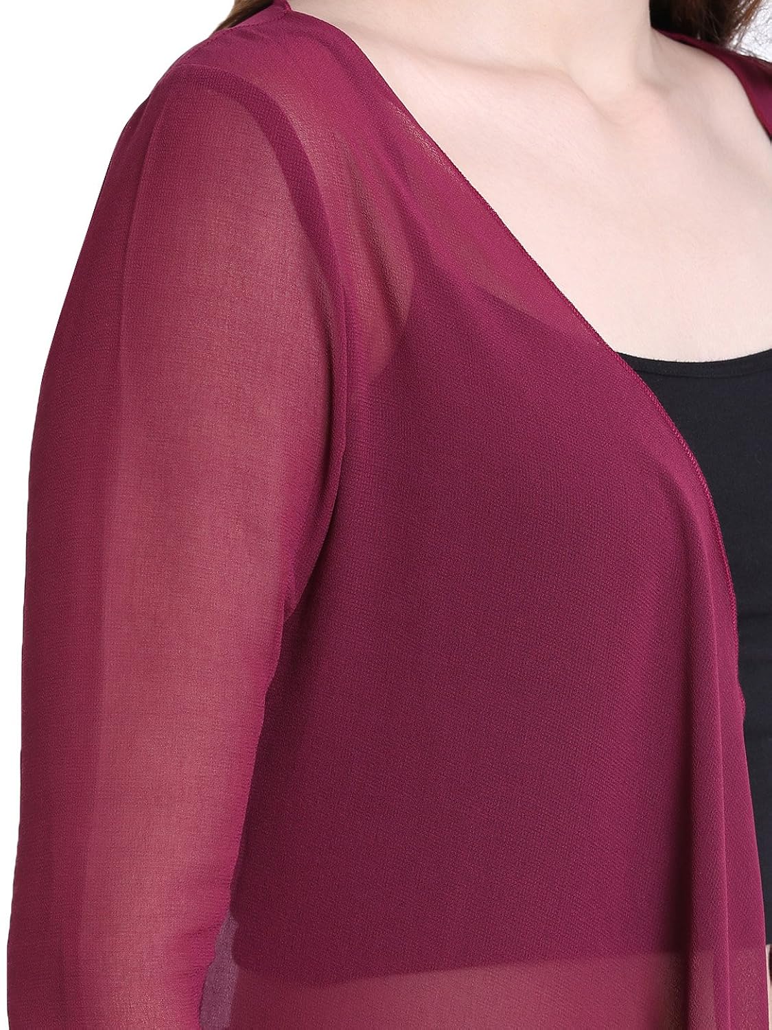 gj couture women's georgette maroon solid full sleeves regular shrug