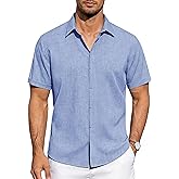 Mens Linen Shirts Short Sleeve Casual Shirt Button Down Summer Beach Vacation Tops Men Casual Dress Shirts Breathable
