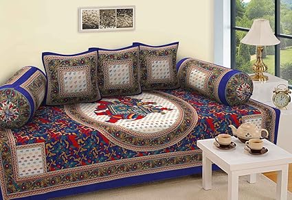 Shree Manglam International Multicolor Deewan Set Diwan Cover Cushion Cover Bolster Cover Blue