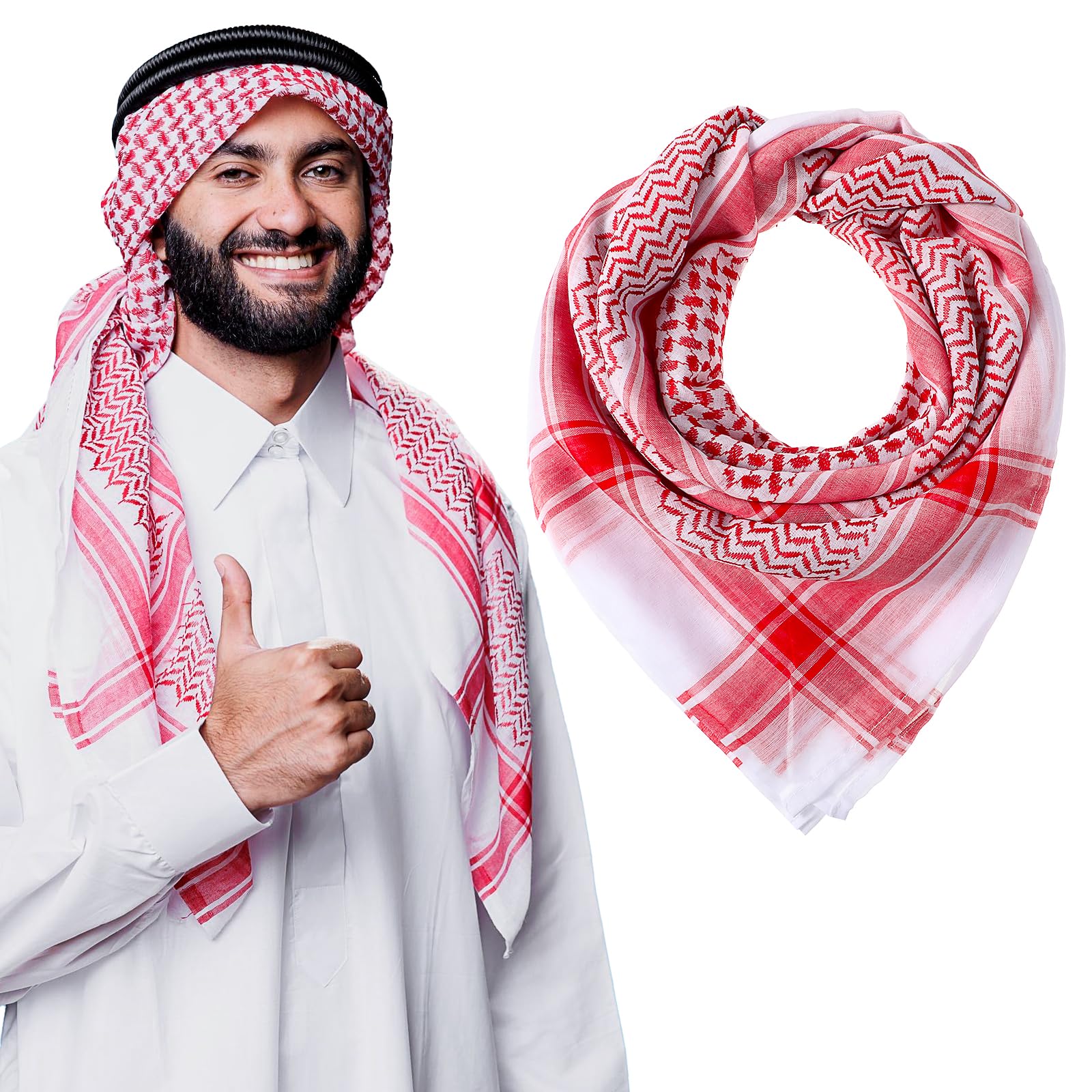 Photo 1 of AOZUO Arab Shemagh Turban, Keffiyeh Arab Head Scarf, Palestine Scarf Muslim Head Scarf Desert Tactical Scarf Neck Head Wrap Keffiyeh Dubai Headwear for Men Women