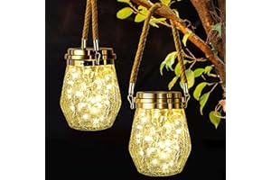 Keevvon Solar Lantern Outdoor, 2 Pack Hanging Solar Lights Outdoor Waterproof, Upgraded 60 LED Lanterns Decorative Outdoor Garden Decor for Yard Pathway Patio Christmas Halloween, Warm White