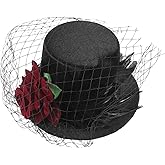 BESPORTBLE Victorian Mini Top Hat - Classic Black Hat Hair Clip with Red Rose and Veil - Elegant Fascinator for Cocktail Tea Party Women's Accessories