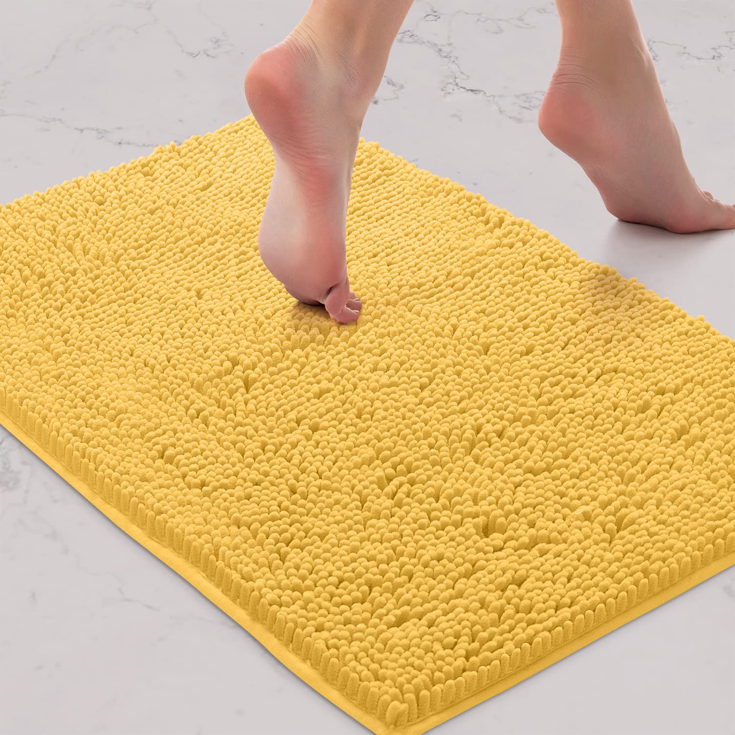 LuxUrux Bath Mat-Extra-Soft Plush Bath Shower Bathroom Rug, 1'' Chenille Microfiber Material, Super Absorbent Shaggy Bath Rug (Yellow, 42 x 60 cm) — image 1