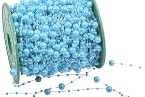 KAOYOO 200 Feet Artificial Pearls String Beads Chain Garland Pearl Beaded Trim(Aquamarine AB)