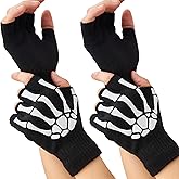 OTPEH Women 2 Pairs Skeleton Gloves Fingerless Touch Screen Winter Warm Hand Skull Gloves For Adult Glow In The Night