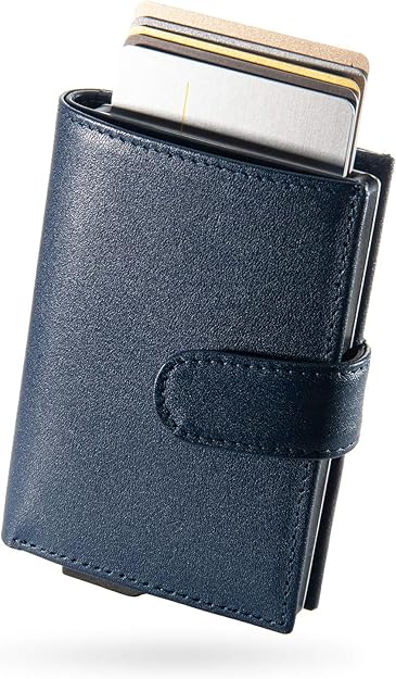 Amazon Zepirion ミニ財布 クレジットカードケース 本革 スキミング防止 磁気防止 小さい財布 スライド式 薄型 大容量 メンズ レディース ネイビー ナッパレザー クレジットカードケース