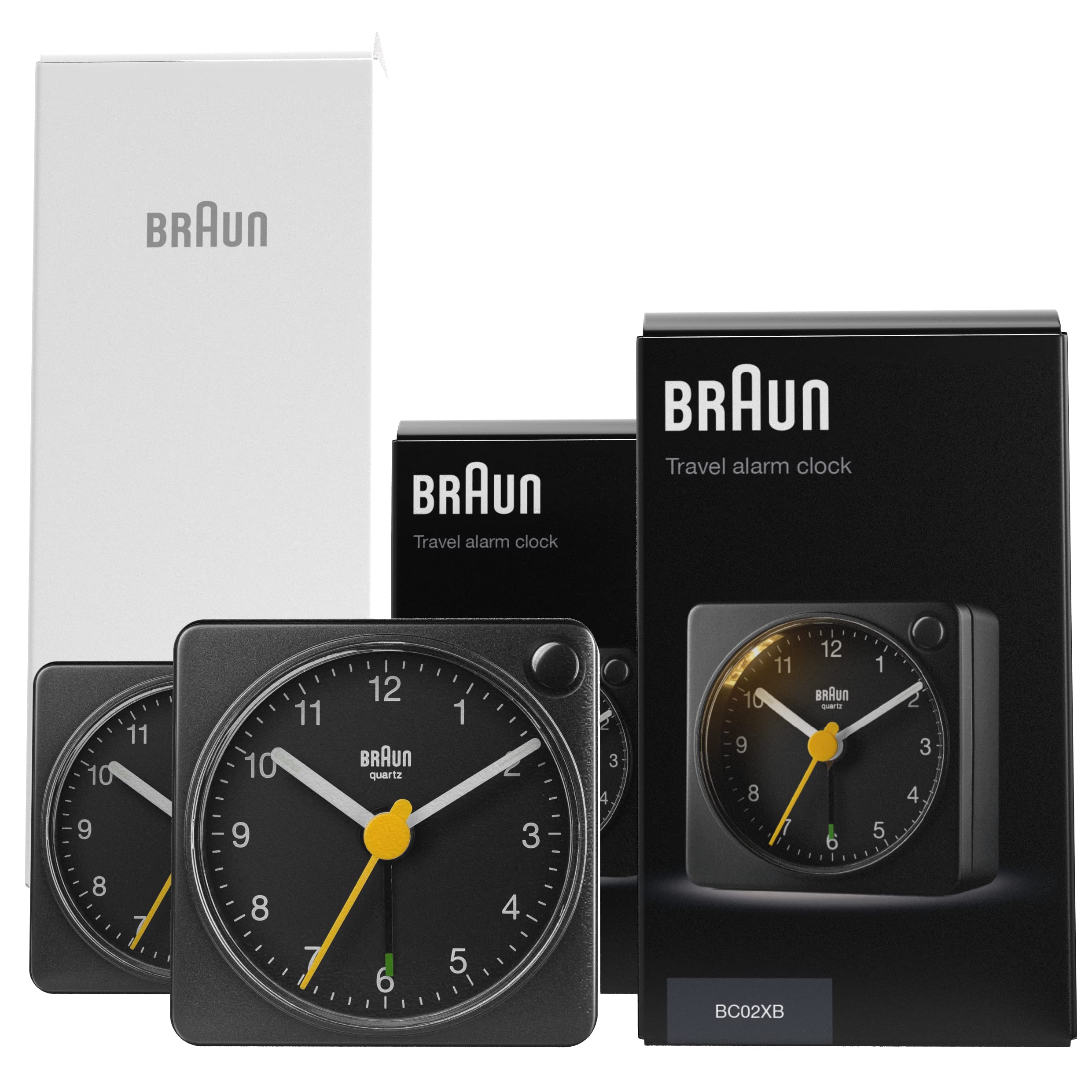 Braun Classic Travel Analogue Alarm Clock with Snooze and Light, Compact Size, Quiet Quartz Movement, Crescendo Beep Alarm in Black, model BC02XB (2 Pack) — image 1