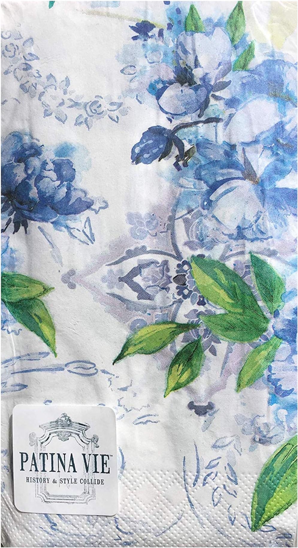 Patina Vie Blue Floral Guest Towels Hostess Paper Napkins, (8028) 36 ct