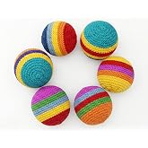 Handmade Footbag Set, Soft Crocheted Knitted Kickballs, Premium Cotton Filled Woven Juggling Bags for Beginners, Teens and Adults, Multicolored Geometric (6 Pack)