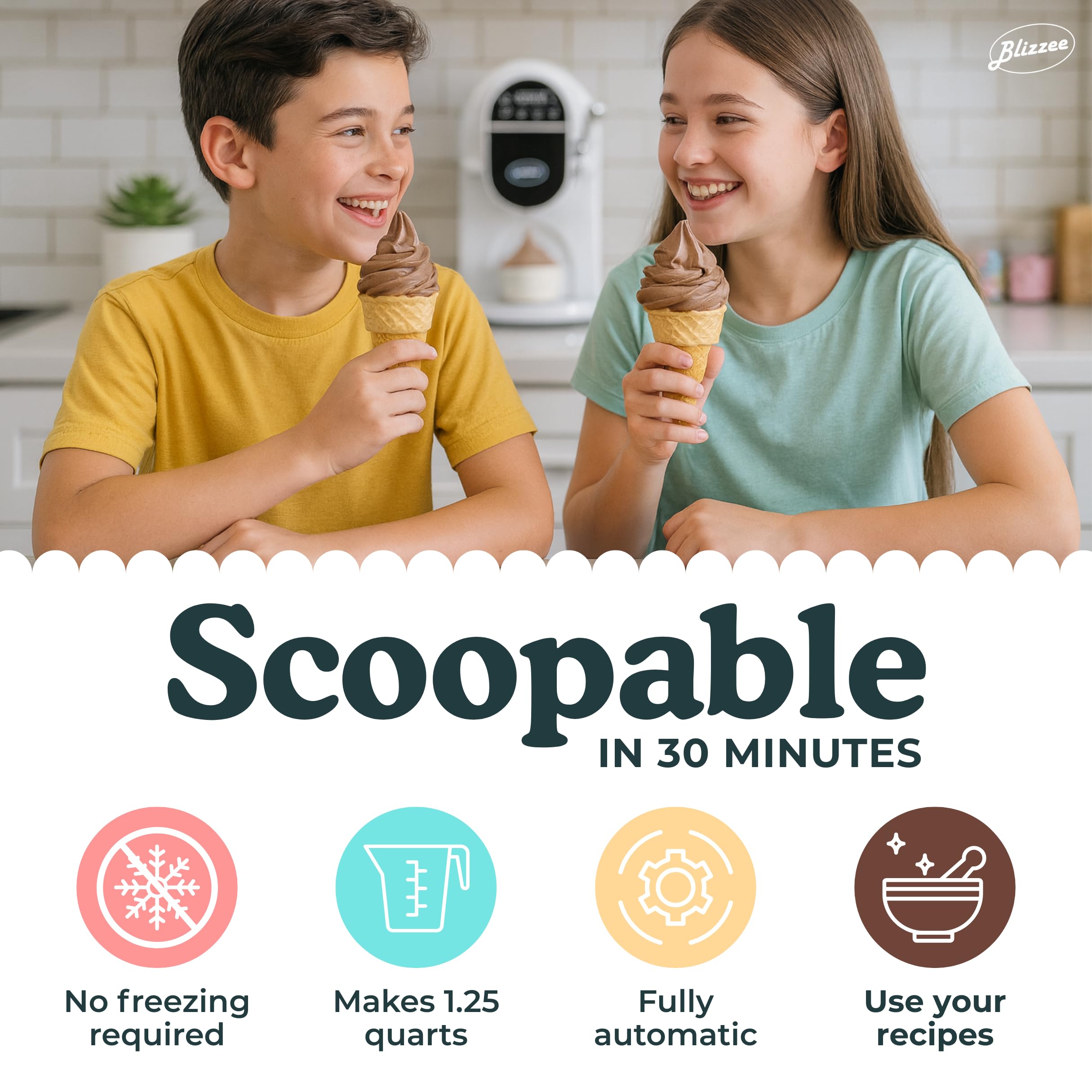 BLIZZEE Máquina de helado de servicio suave 1.25Qt | Máquina automática para hacer helados sin precongelación | Compresor incorporado | Pantalla digital LED | Perfecto para helado suave, yogur helado, opciones sin lácteos y más