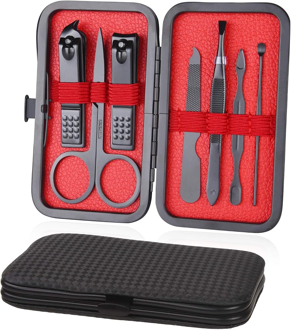 URAQT 7 Pcs Nail Clippers Set with Leather Case Manicure Pedicure Kit