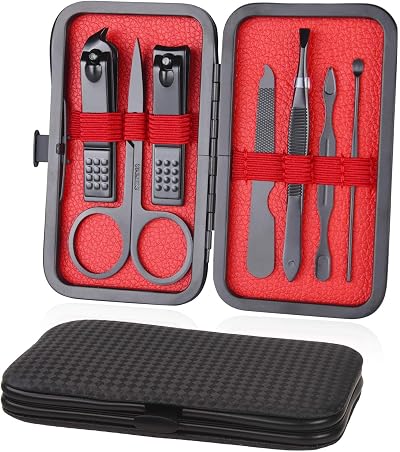 URAQT 7 Pcs Nail Clippers Set with Leather Case Manicure Pedicure Kit
