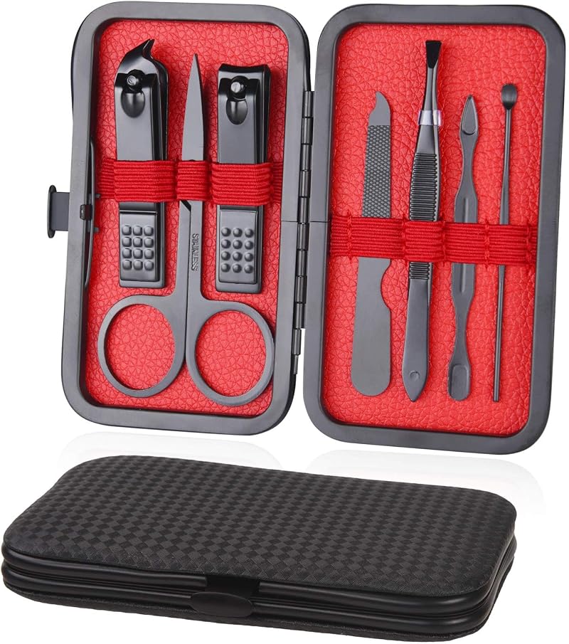 URAQT 7 Pcs Nail Clippers Set with Leather Case Manicure Pedicure Kit