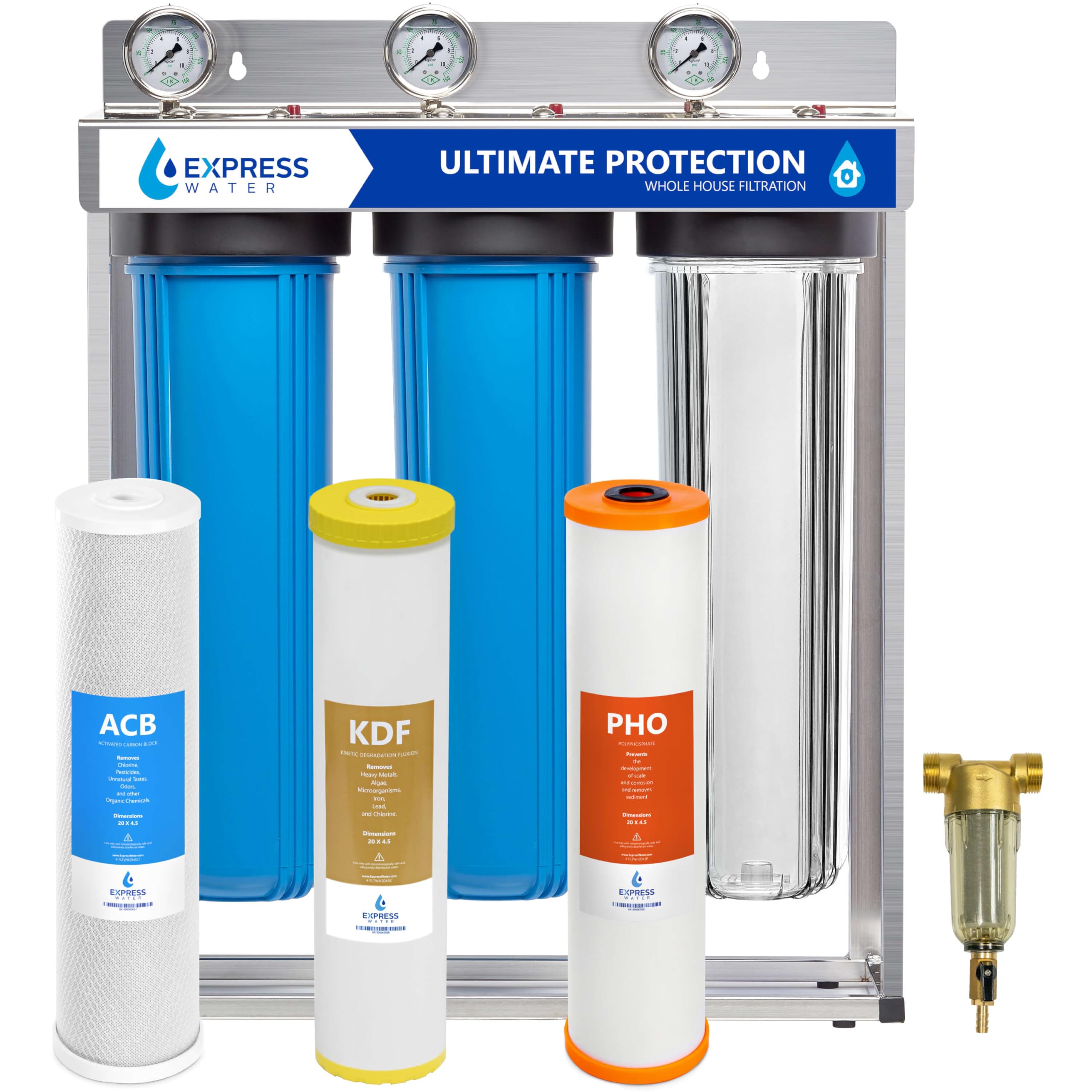 Express Water Whole House Water Filter System | Ultimate Protection | 3 Stage Water Purifier Whole Home, Heavy Metal + Anti-Scale Filters, High Reduction in Scale, Chlorine, PFAs, Lead, Arsenic & more Image