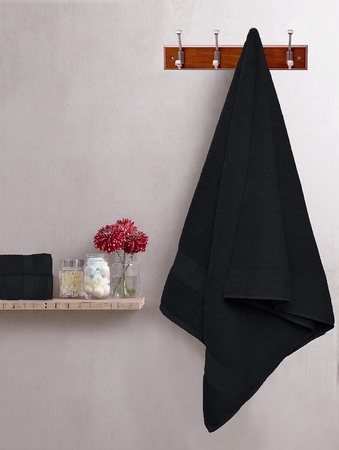 GLAMBURG Ultra Soft 8-Piece Towel Set - 100% Pure Ringspun Cotton, Contains 2 Oversized Bath Towels 27x54, 2 Hand Towels 16x28, 4 Wash Cloths 13x13 - Ideal for Everyday use, Hotel & Spa - Black: Home & Kitchen
