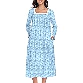 MZROCR Long Sleeve Cotton Nightgowns for Women Soft Night Gowns for Adult Square Neckline Sleepwear Victorian Sleep Dress