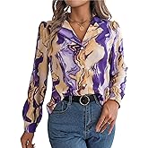 Womens Button Down Shirt Long Sleeve Floral Printed Blouse Business Casual Work Tops