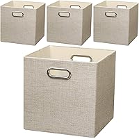 Posprica Collapsible Storage Cubes,11×11 Heavy Duty Fabric Stroage Bins,4pcs, Beige
