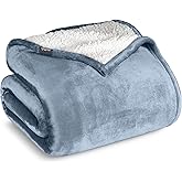Bare Home Sherpa Fleece Blanket - Twin/Twin Extra Long - Blanket for Bed, Sofa, and Couch - Warm & Lightweight - Fluffy & Soft - Reversible (Twin/Twin XL, Dusty Blue)