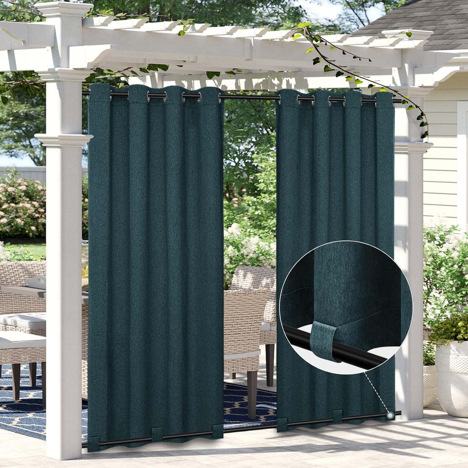 Outdoor Curtains - Easy-Going Linen Look Outdoor Curtains Waterproof Windproof Porch Curtains, Soft Thicken Outdoor Privacy Curtains for Patio, Gazebo, Grommet Top and Tab Bottom Drape, 1 Panel, 54x84 inch, Teal