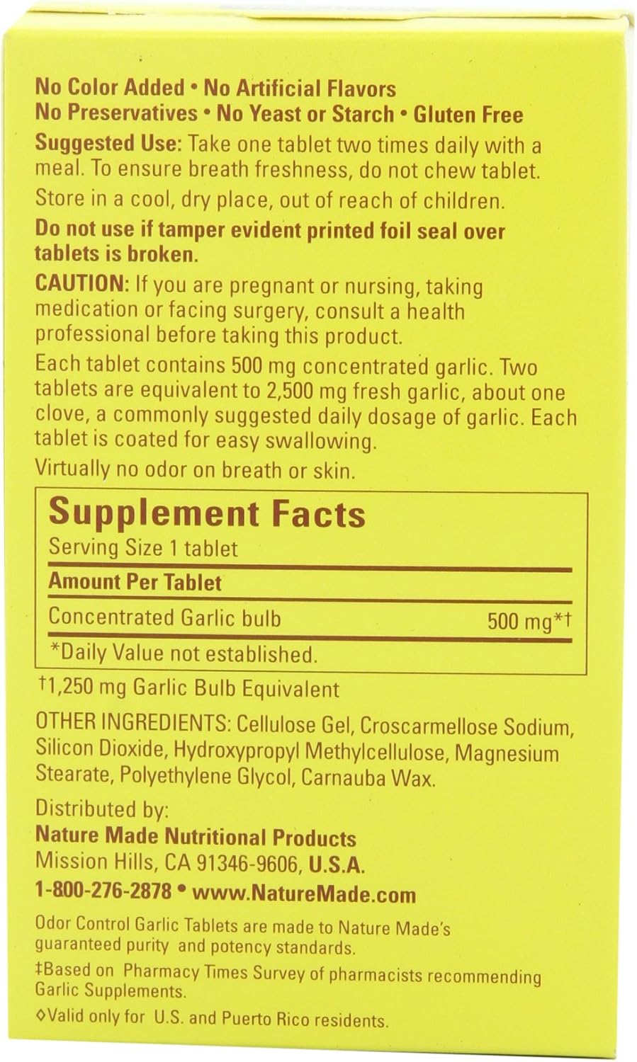 Nature Made Odor Control Garlic, 1250mg, 100 Tabs: Health & Personal Care