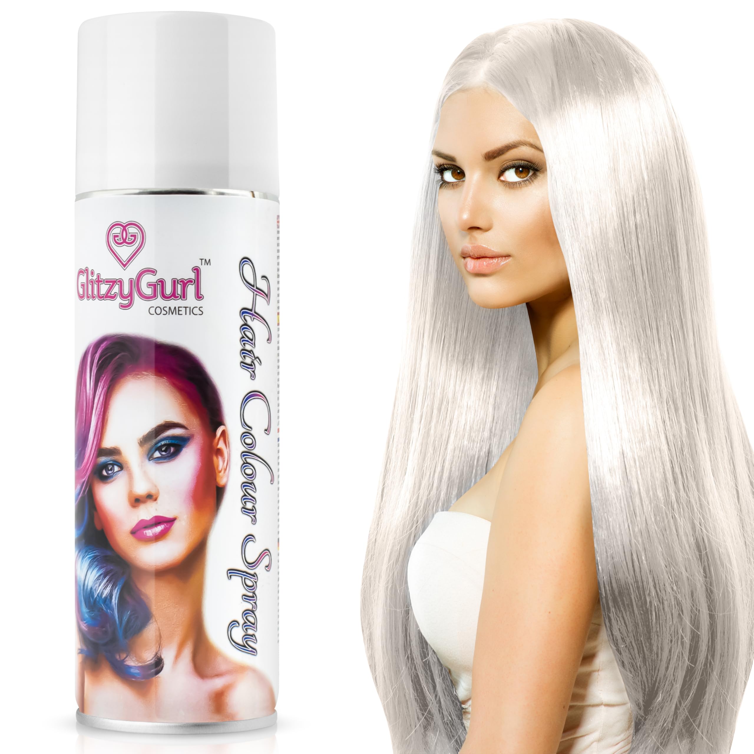 Hair Colour Spray 125ml Temporary Hair Kids Adults Halloween Temporary Dye Made in UK (White)