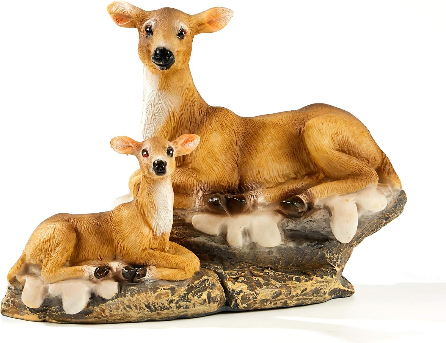 JHVYF 5.1" Tall Mini Doe & Fawn Resin Deer Statue Home