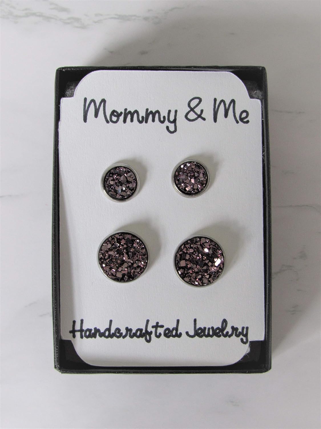 Mommy & Me Pink Metallic Stud Earrings, Mother and Daughter