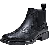 Jousen Cowboy Boots For Men Square Toe Chelsea Boots Men Classic Slip On Western Boots Ankle Casual Dress Boots