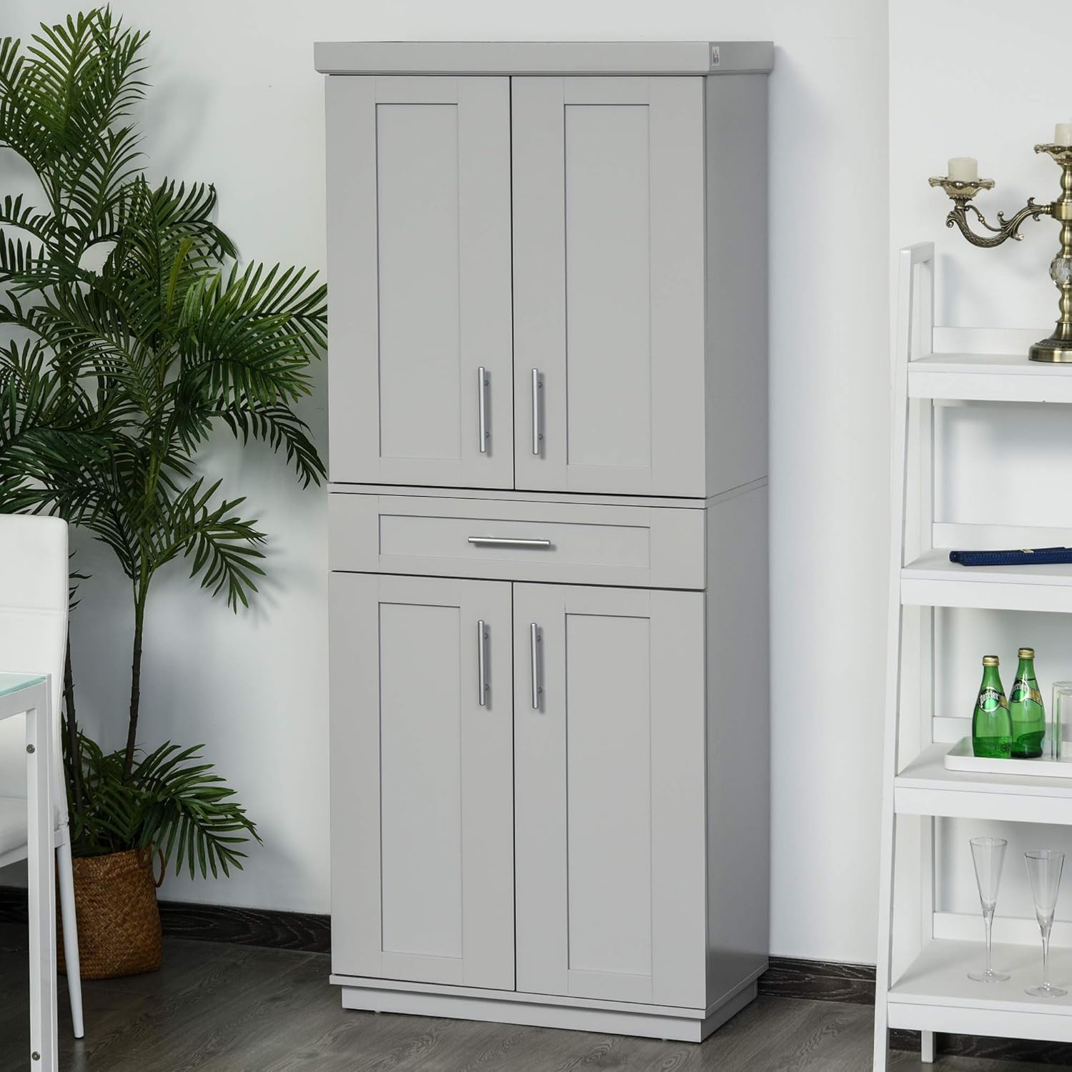 HOMCOM Modern Kitchen Pantry Freestanding Cabinet Cupboard with Doors and Shelves, Adjustable Shelving, Grey: Furniture & Decor