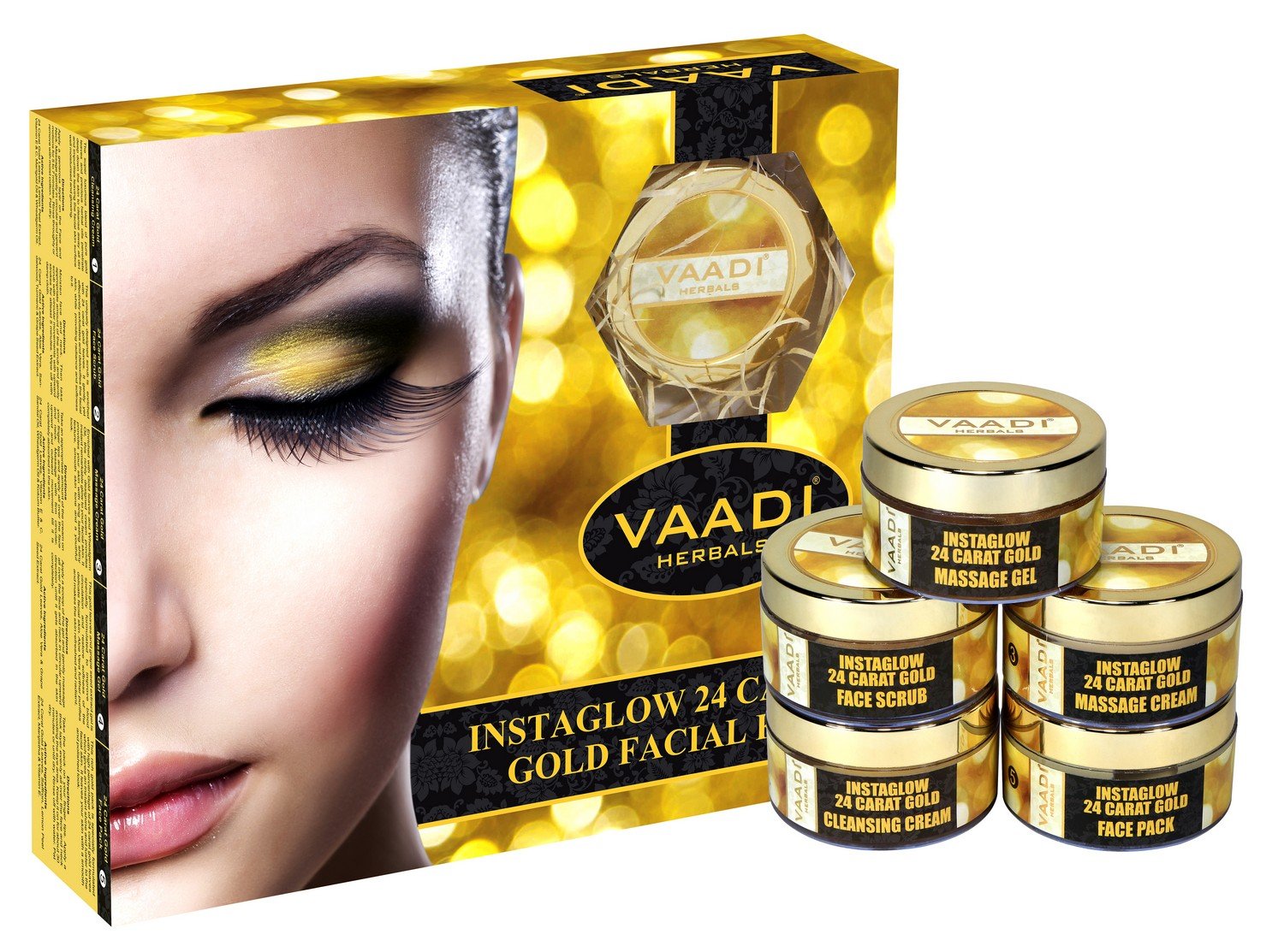 Vaadi Herbals Gold Facial Kit (24 Carat Gold Leaves, Marigold, Wheatgerm Oil, Lemon Peel Extract), 270g