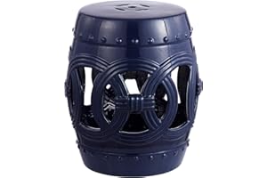 JONATHAN Y TBL1022B Lucky Coins 16" Chinese Ceramic Drum Indoor/Outdoor Garden Stool Bohemian, Coastal, Classic, Cottage, French Country, Traditional, Side Table, Plant Stand, Spill-Proof, Navy