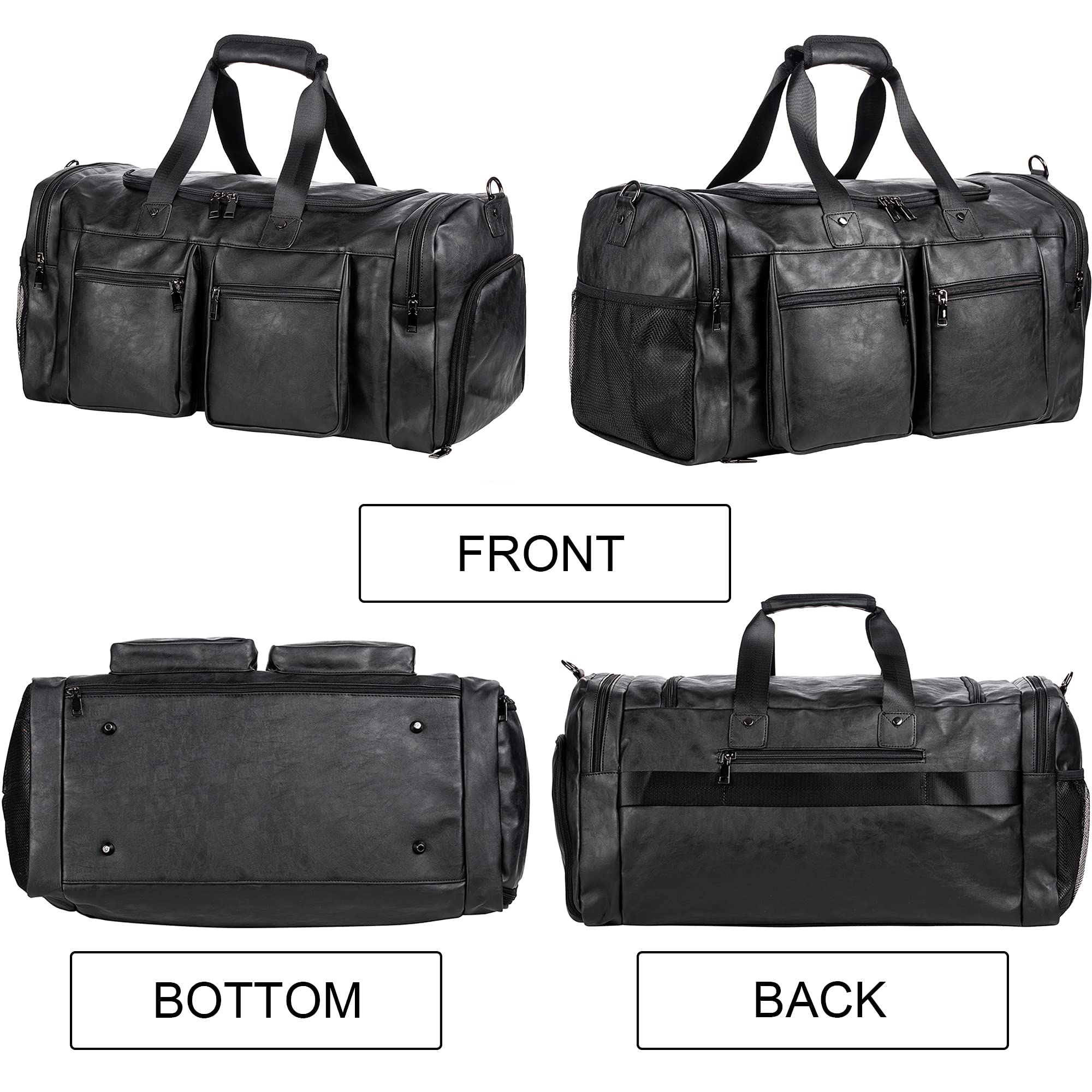 Travel Bag with Shoe Pouch,Weekender Overnight Bag Leather Large Carry On Bag