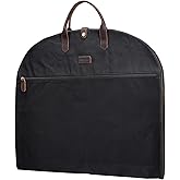 Polare 43” Waxed Canvas Full Grain Leather Trim Carry On Garment Bag for Travel, Waterproof Dust-Proof Foldable Hanging Suitcase Weekender Garment Cover with YKK Zipper (Black)