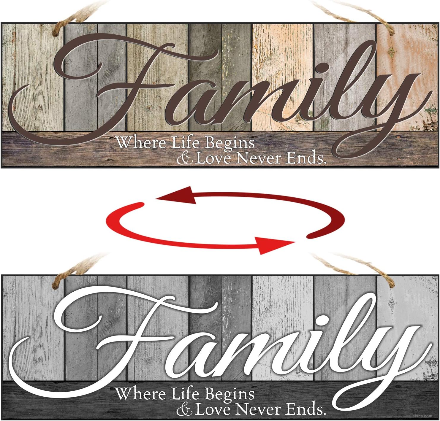 ATX CUSTOM SIGNS - Double Sided Family Sign for Home Decor - Family Where Life Begins and Love Never Ends. Colors and Light and Dark Grays