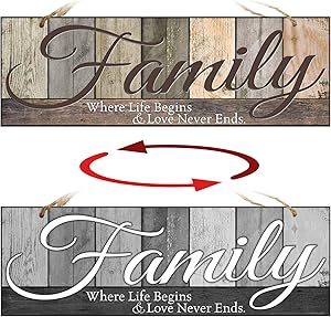 ATX CUSTOM SIGNS - Double Sided Family Sign for Home Decor - Family Where Life Begins and Love Never Ends. Colors and Light and Dark Grays