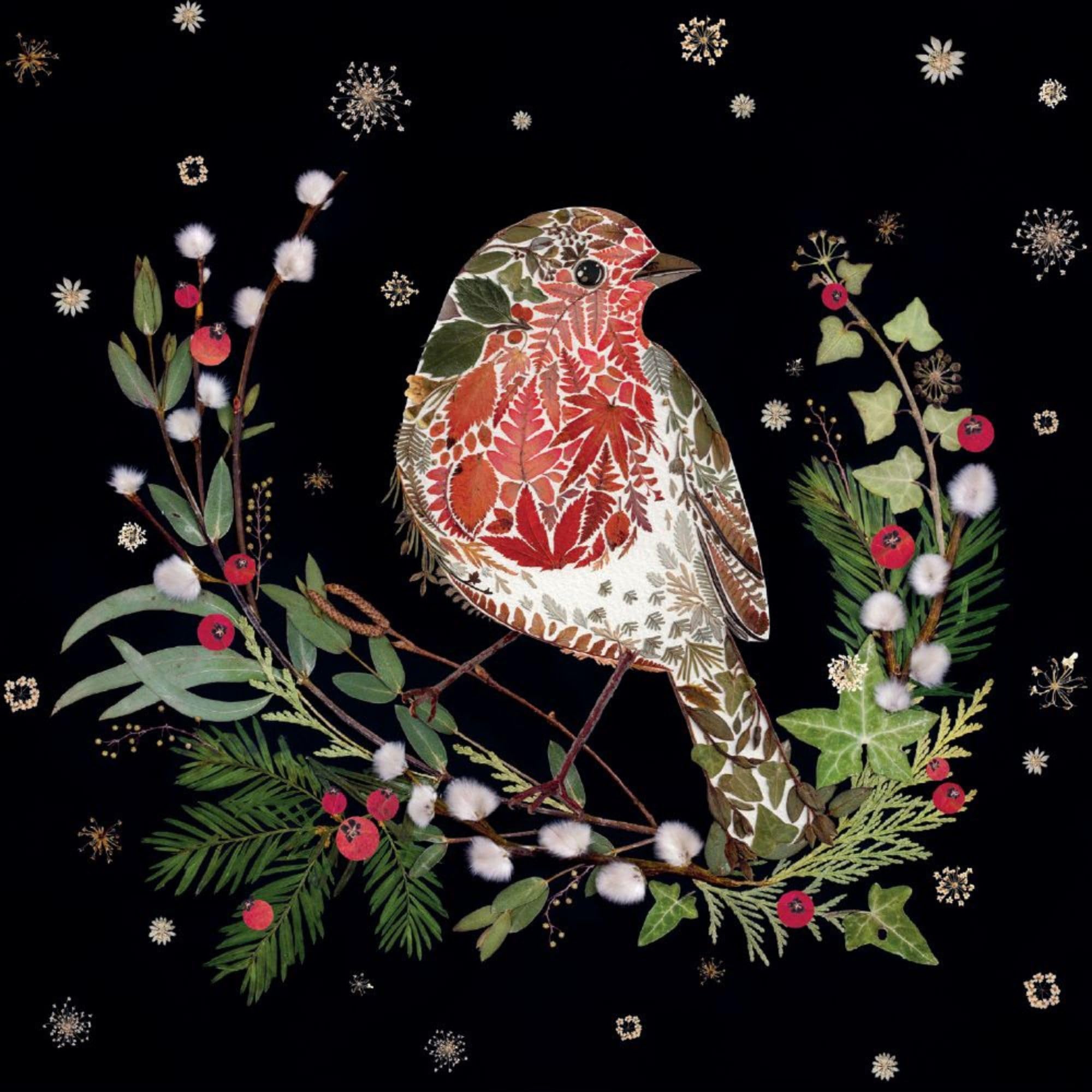 Christmas Cards Pack of 8 - Winter Robin - Artistic Festive Floral Design - Wild Press by Helen Ahpornsiri - Made in the UK - Eco-Friendly