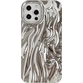 Caseative for iPhone 12 Pro Max Case, Silver | Pleated Water Ripple Chrome Wave Pattern Soft
