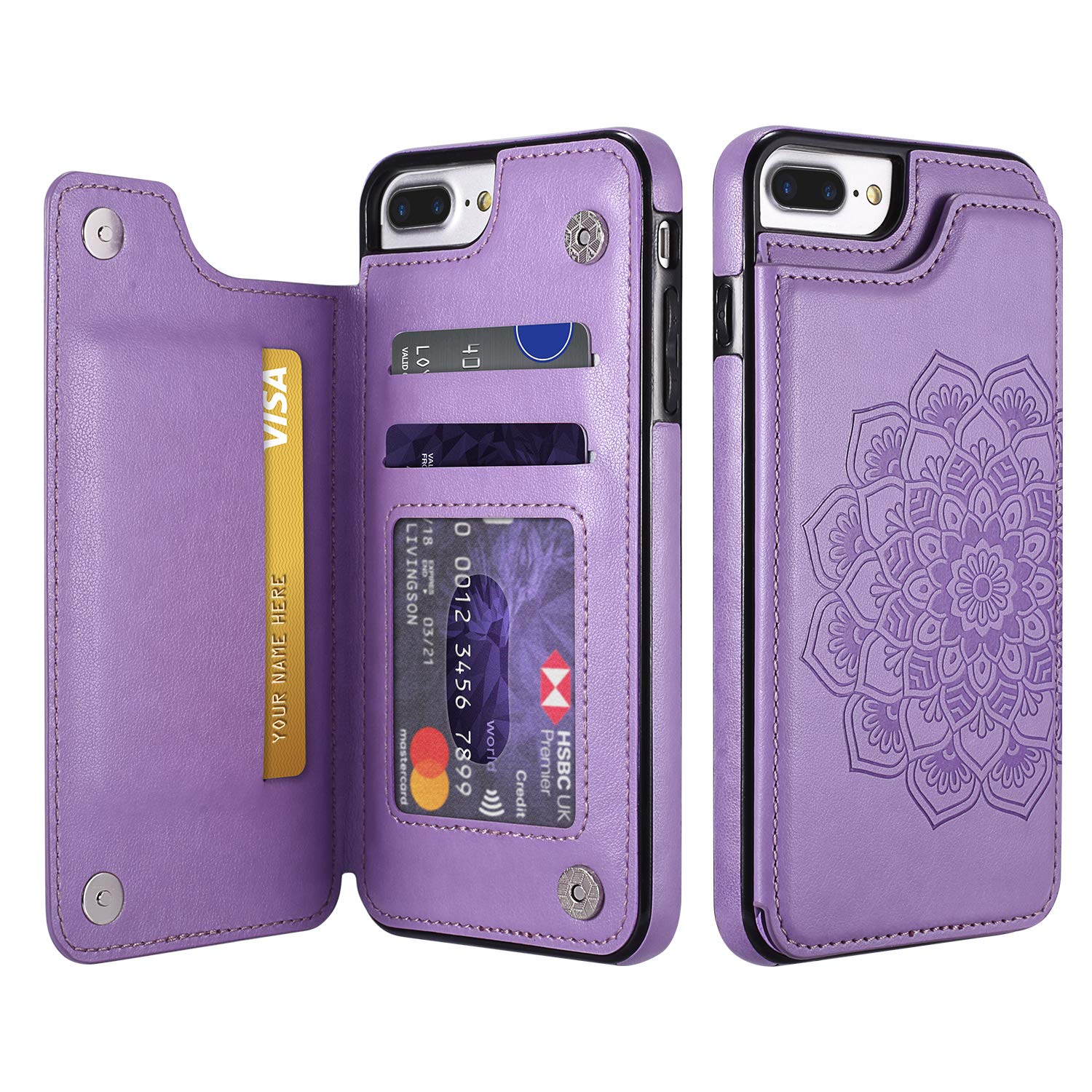 UEEBAI Case for iPhone SE 2022 5G/iPhone 7/iPhone 8/iPhone SE 2020, PU Leather Case [Magnetic Clasp] [Card Slots] Stand Function Flower Durable Soft TPU Case Wallet Cover for iPhone SE3/SE2 - Purple#2 — image 1
